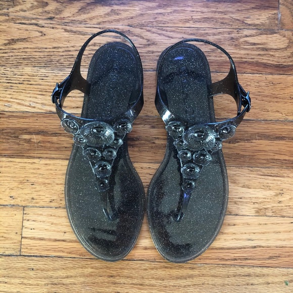 Coach Black With Silver Sparkle Jelly Sandals, 8 - Picture 3 of 7